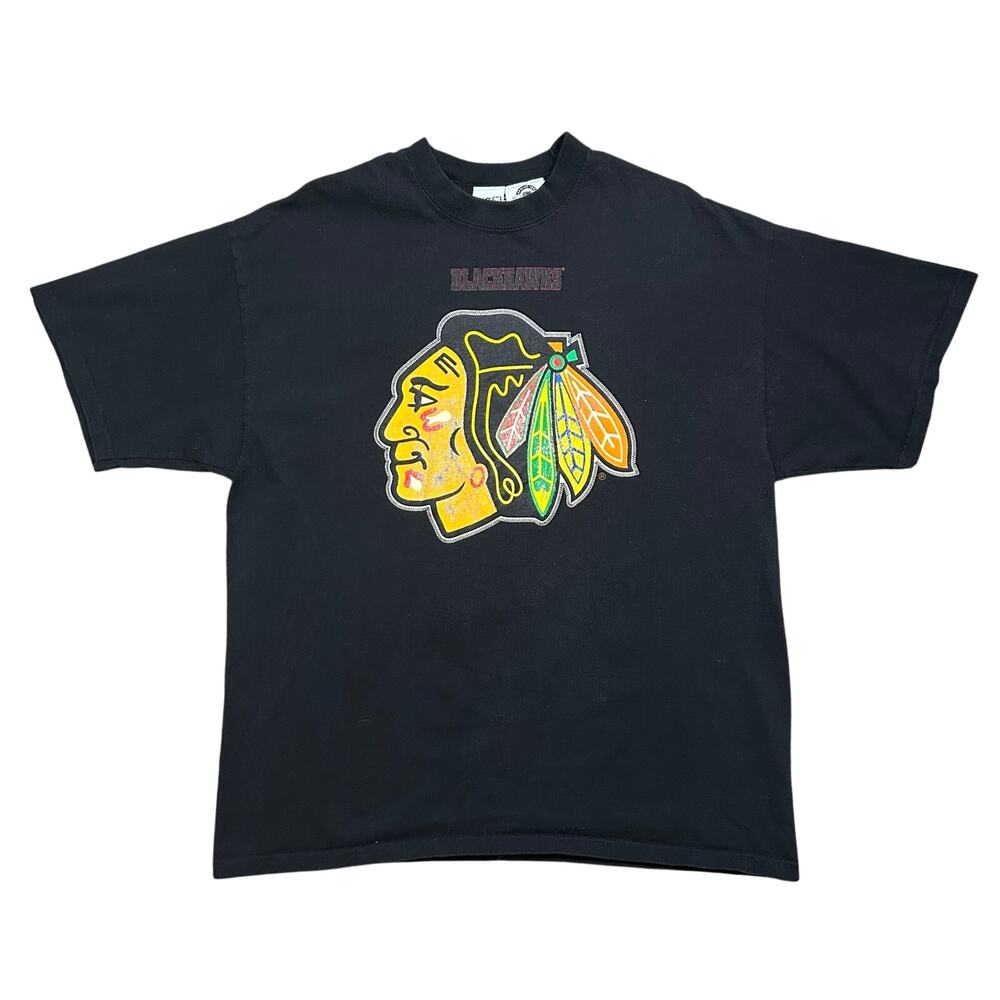 Vintage CCM Chicago Blackhawks Hockey T-Shirt Black Mens XL Official NHL